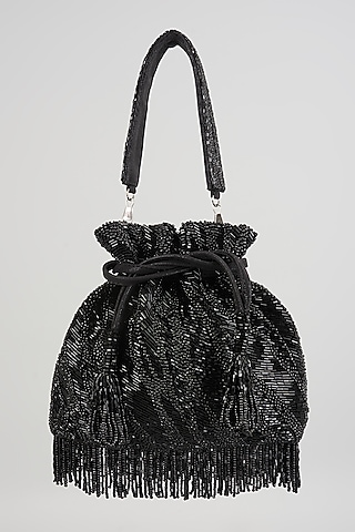 Black Suede Velvet Potli Bag by BEAU MONDE
