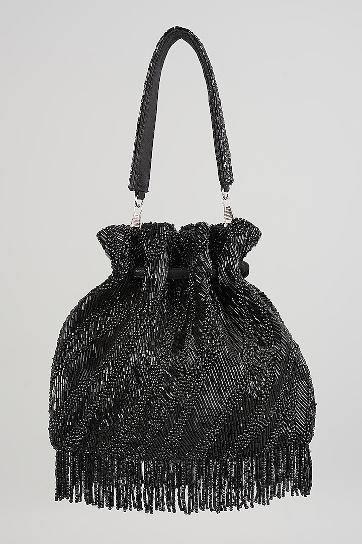 Black Suede Velvet Potli Bag by BEAU MONDE at Pernia's Pop Up Shop