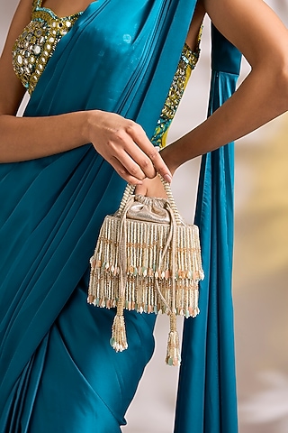 Gold Suede Velvet Clutch by BEAU MONDE