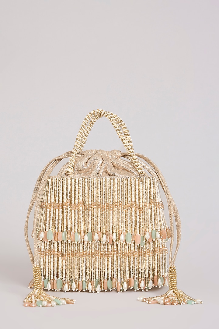 Gold Suede Velvet Clutch by BEAU MONDE at Pernia's Pop Up Shop