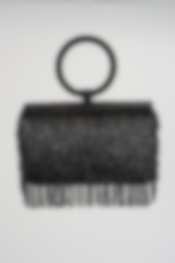 Black Shimmer Faux Leather Clutch Bag by BEAU MONDE at Pernia's Pop Up Shop