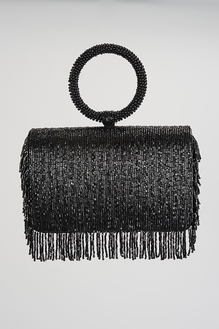 Black Shimmer Faux Leather Clutch Bag by BEAU MONDE at Pernia's Pop Up Shop