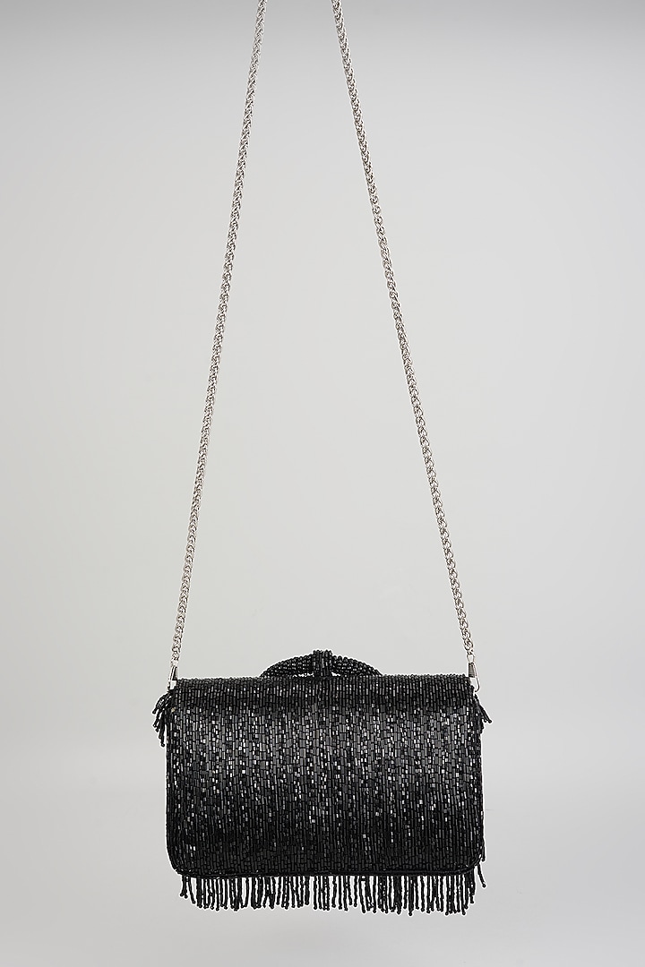 Black Shimmer Faux Leather Clutch Bag by BEAU MONDE at Pernia's Pop Up Shop