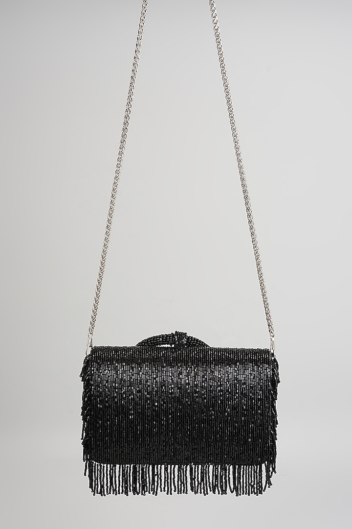 Black Shimmer Faux Leather Clutch Bag by BEAU MONDE at Pernia's Pop Up Shop