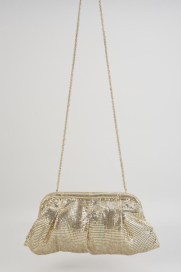 Metallic Gold Mesh Clutch Bag by BEAU MONDE at Pernia's Pop Up Shop