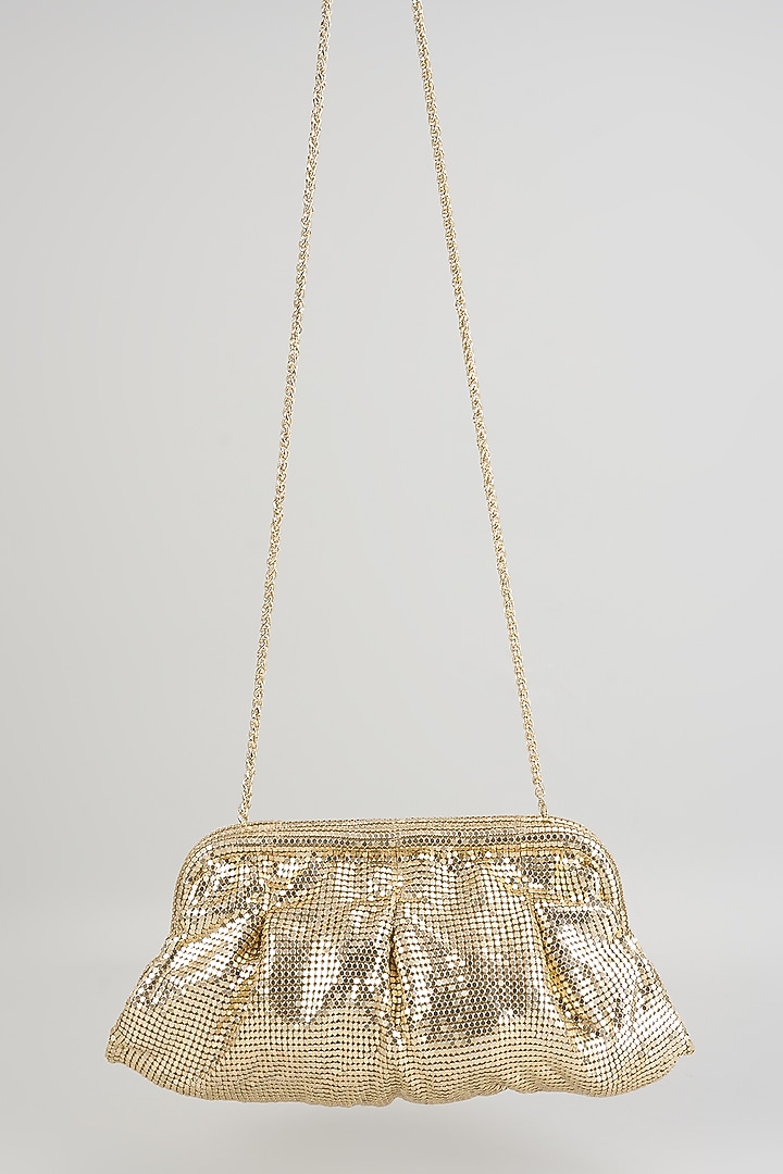 Metallic Gold Mesh Clutch Bag by BEAU MONDE at Pernia's Pop Up Shop