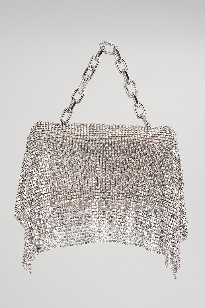 Silver Shimmer Faux Leather Clutch Bag by BEAU MONDE at Pernia's Pop Up Shop