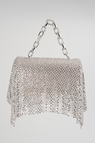 Silver Shimmer Faux Leather Clutch Bag by BEAU MONDE