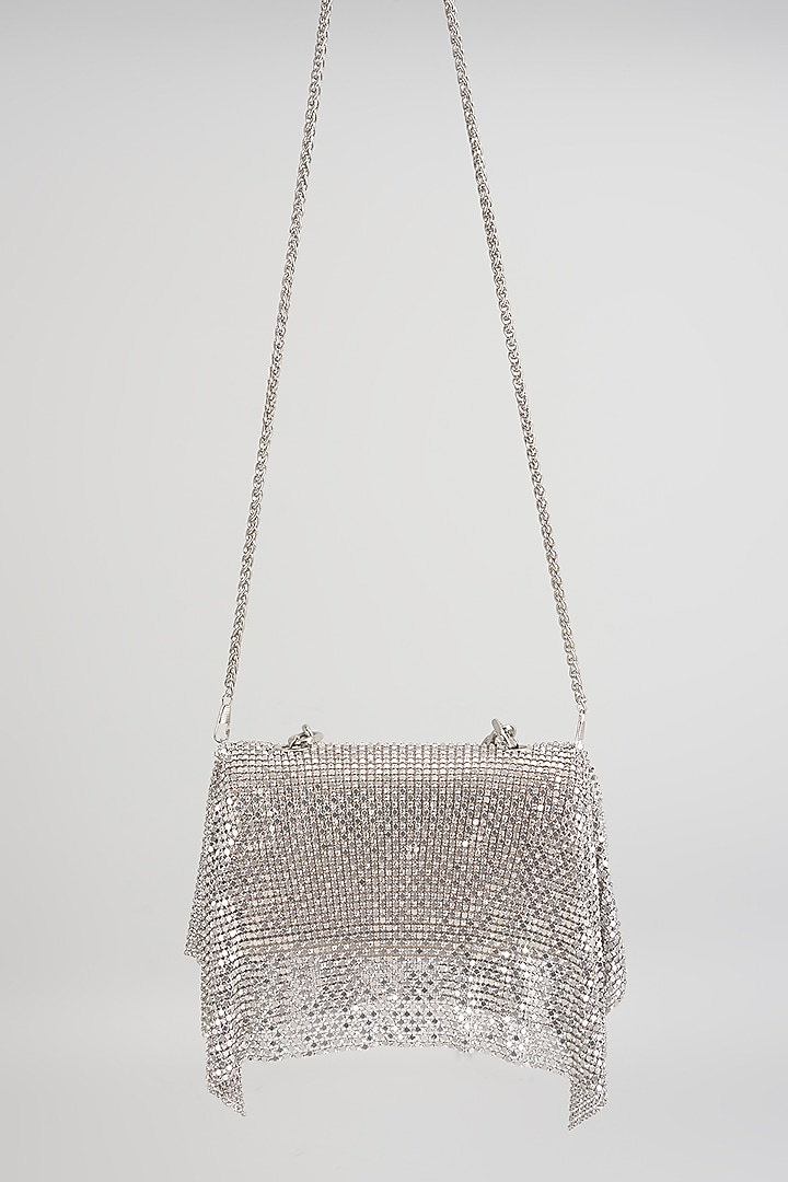 Silver Shimmer Faux Leather Clutch Bag by BEAU MONDE at Pernia's Pop Up Shop