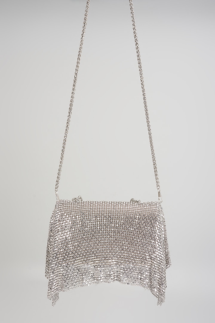 Silver Shimmer Faux Leather Clutch Bag by BEAU MONDE at Pernia's Pop Up Shop