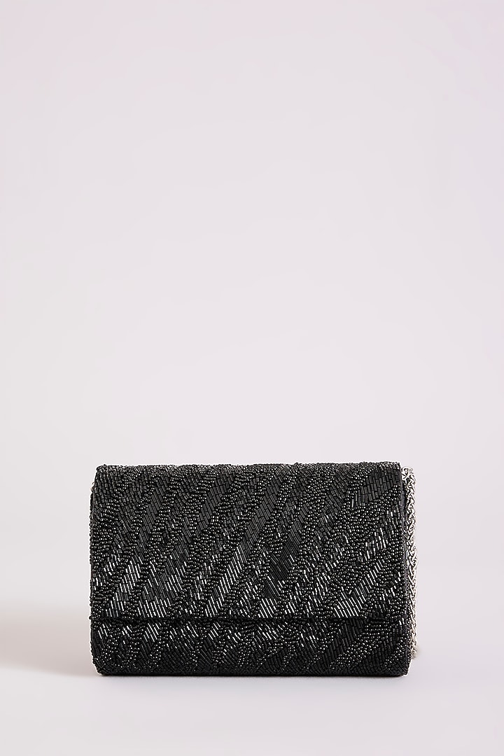 Black Shimmer Faux Leather Clutch by BEAU MONDE at Pernia's Pop Up Shop