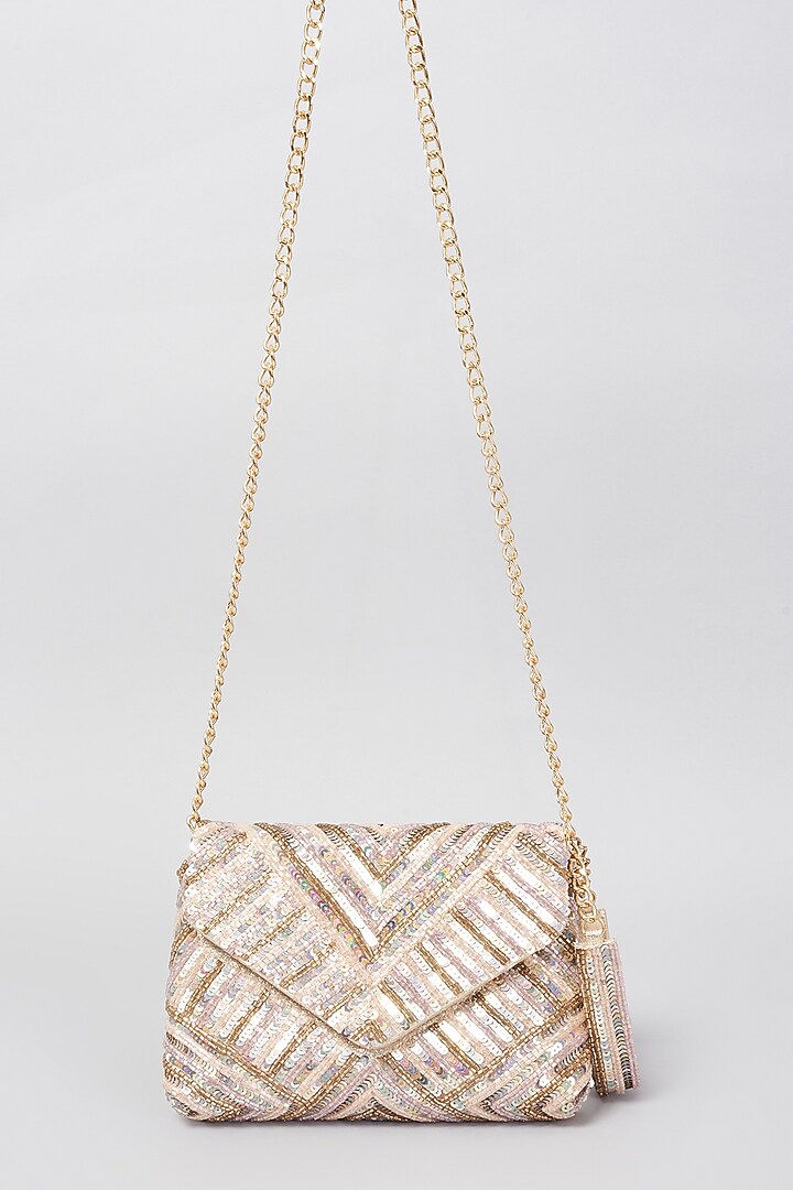 Rose Gold Shimmer Faux Leather Embellished Clutch Bag by BEAU MONDE at Pernia's Pop Up Shop