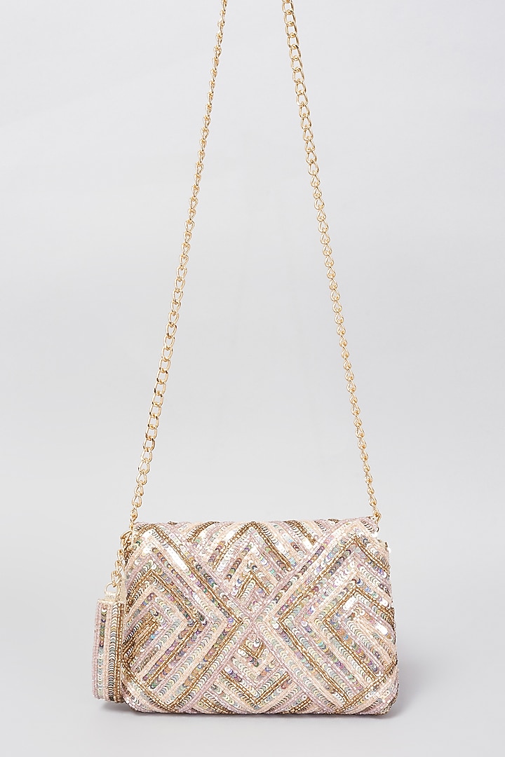 Rose Gold Shimmer Faux Leather Embellished Clutch Bag by BEAU MONDE at Pernia's Pop Up Shop