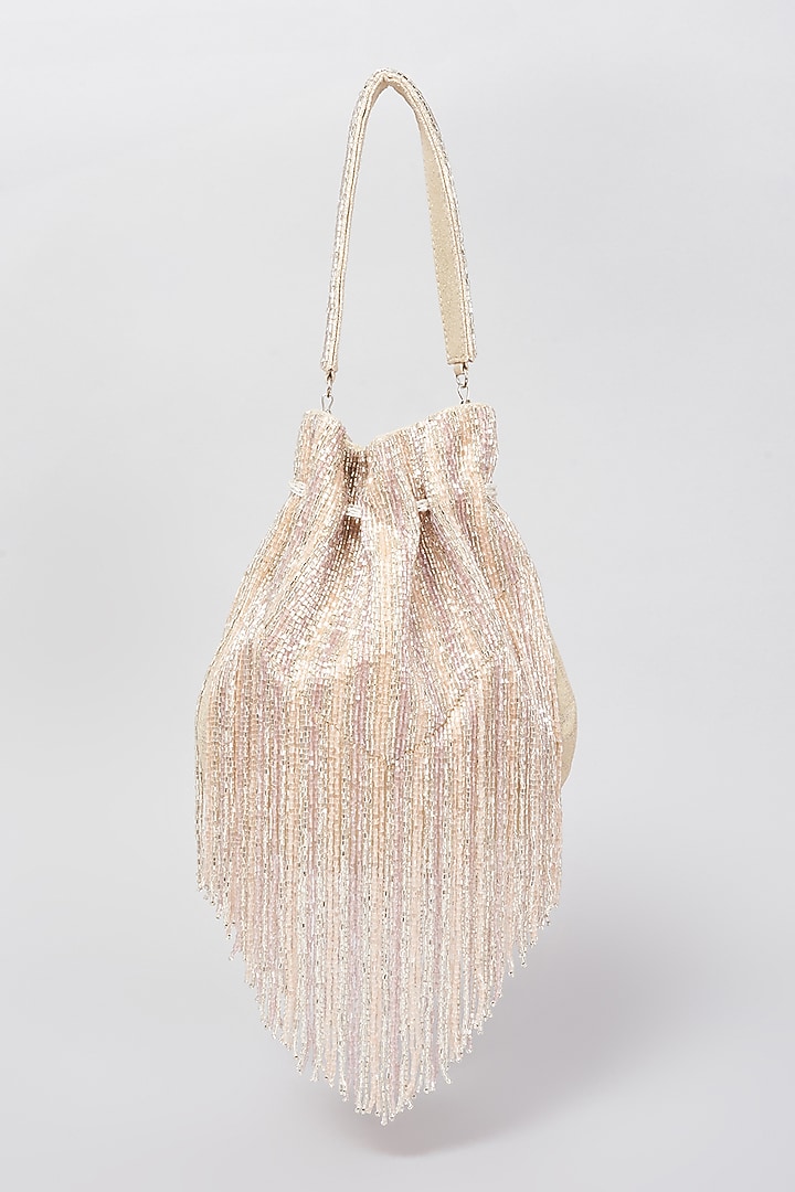 Rose Gold Shimmer Faux Leather Embellished Potli Bag by BEAU MONDE at Pernia's Pop Up Shop