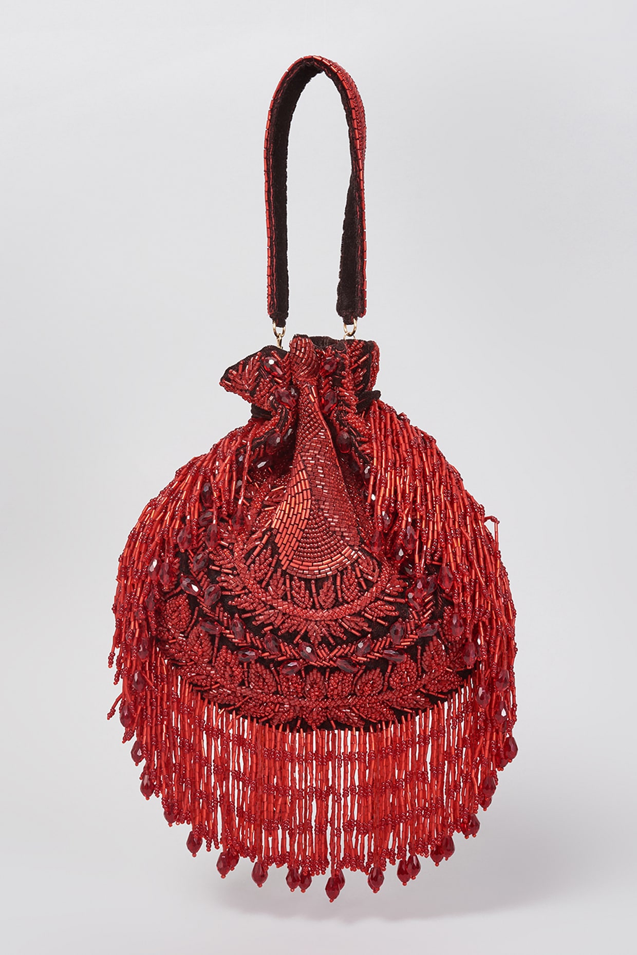 Red Velvet Embellished Potli Bag Design by BEAU MONDE at Pernia s