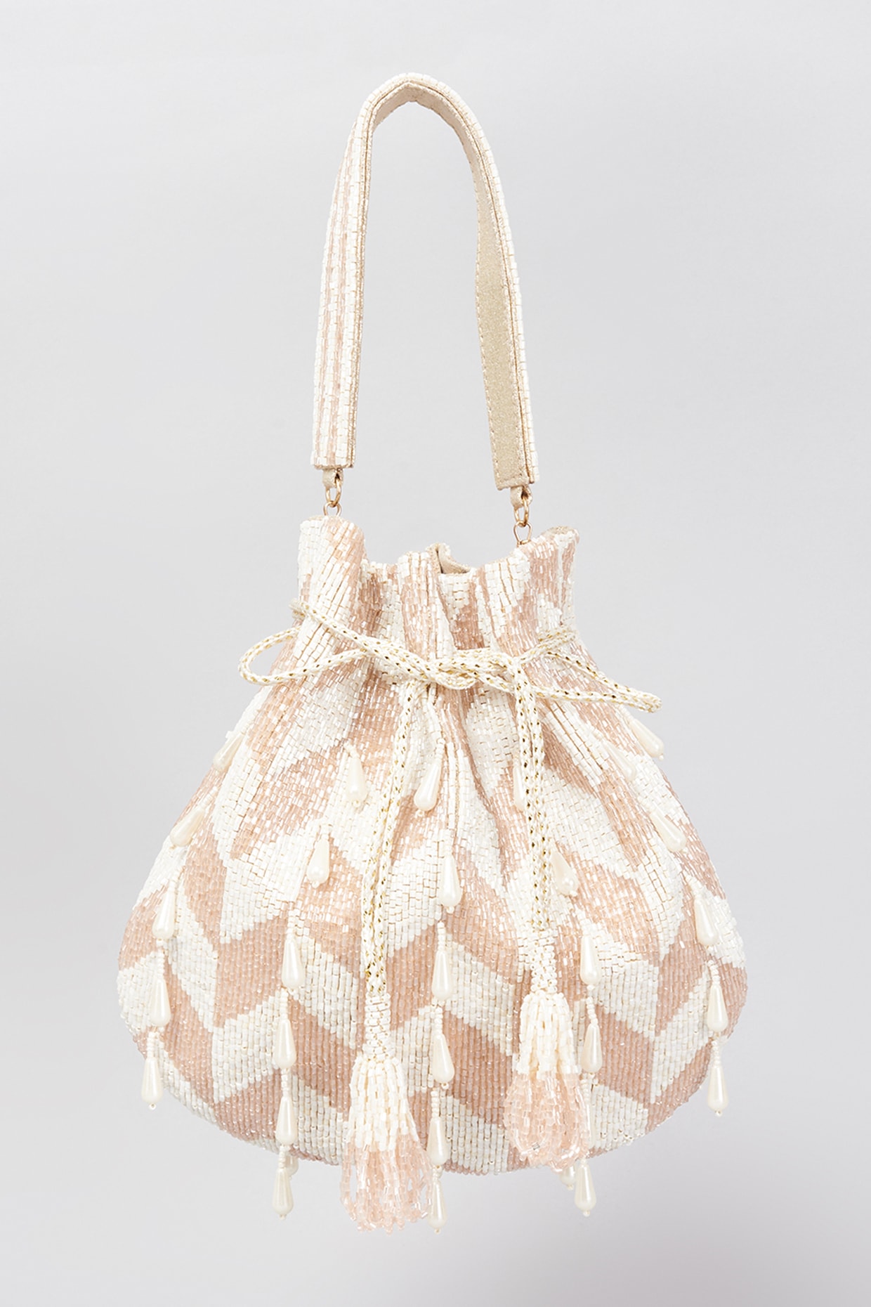 Ivory Shimmer Faux Leather Embellished Potli Bag Design by BEAU