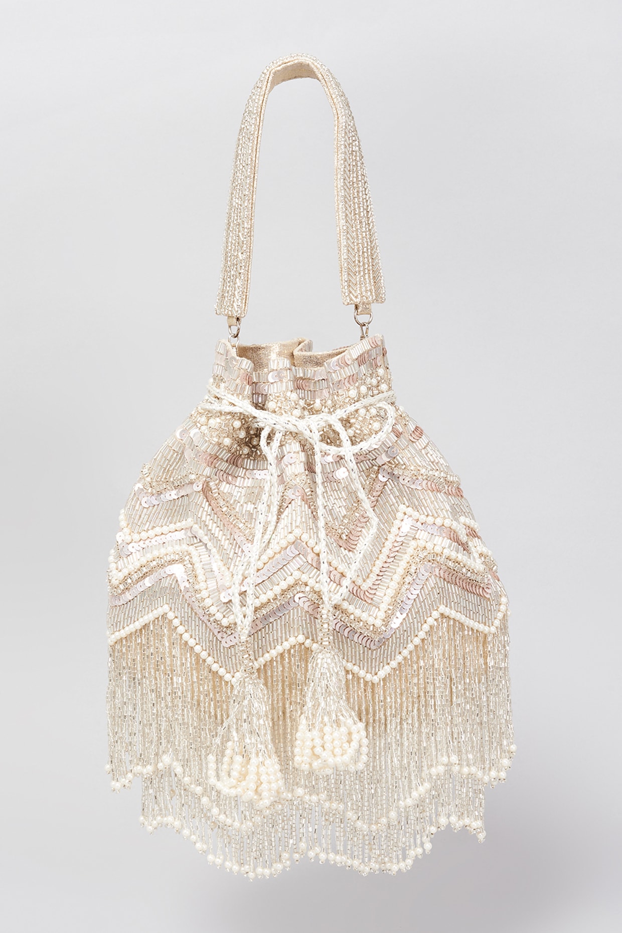 Silver Shimmer Faux Leather Embellished Potli Bag Design by BEAU