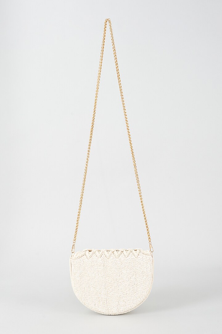 White Velvet Hand Embellished Clutch by BEAU MONDE at Pernia's Pop Up Shop