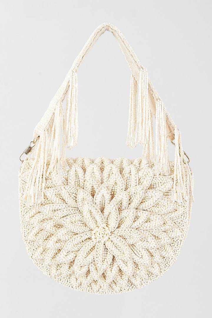 White Velvet Hand Embellished Clutch by BEAU MONDE at Pernia's Pop Up Shop