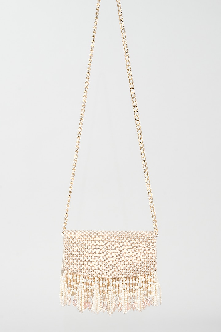 Rose Gold Vegan Leather Embellished Clutch by BEAU MONDE