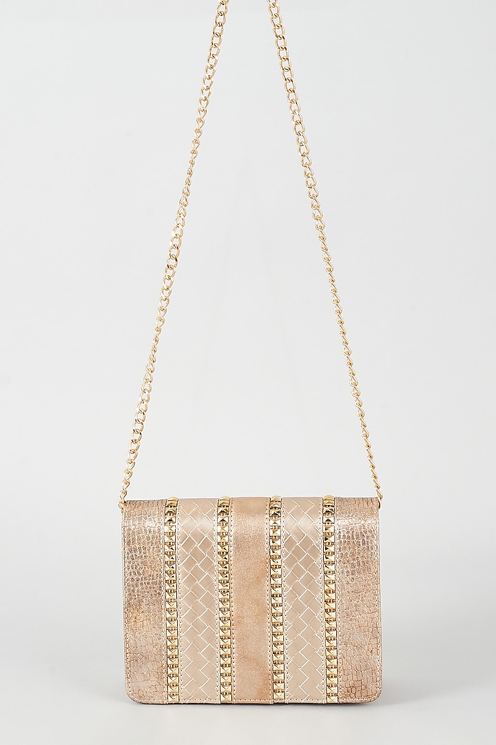 Gold Vegan Leather Embroidered Clutch by BEAU MONDE