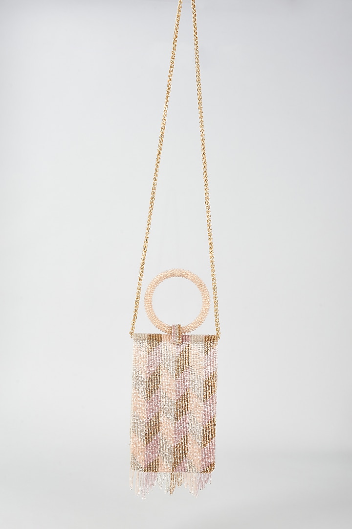 Rose Gold Velvet Beads & Crystal Embellished Clutch by BEAU MONDE at Pernia's Pop Up Shop