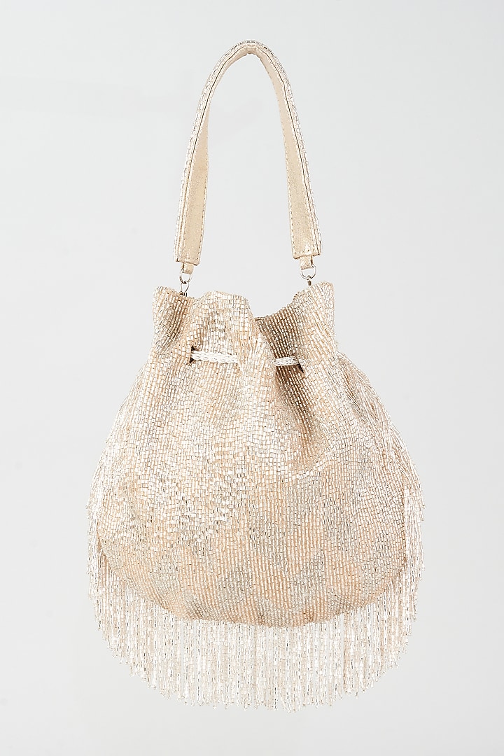 Silver & Gold Shimmer Faux Leather Hand Embellished Potli by BEAU MONDE at Pernia's Pop Up Shop