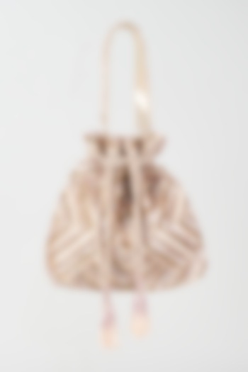 Peach Gold Shimmer Faux Leather Hand Embellished Potli by BEAU MONDE at Pernia's Pop Up Shop