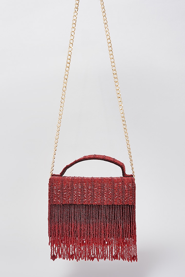 Red Suede Velvet Embellished Bag by BEAU MONDE at Pernia's Pop Up Shop