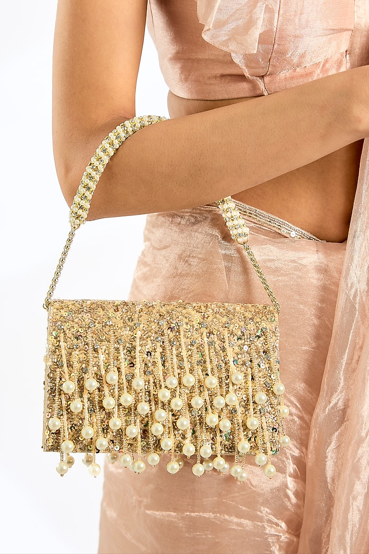 Golden Shimmer Faux Leather Bag by BEAU MONDE at Pernia's Pop Up Shop