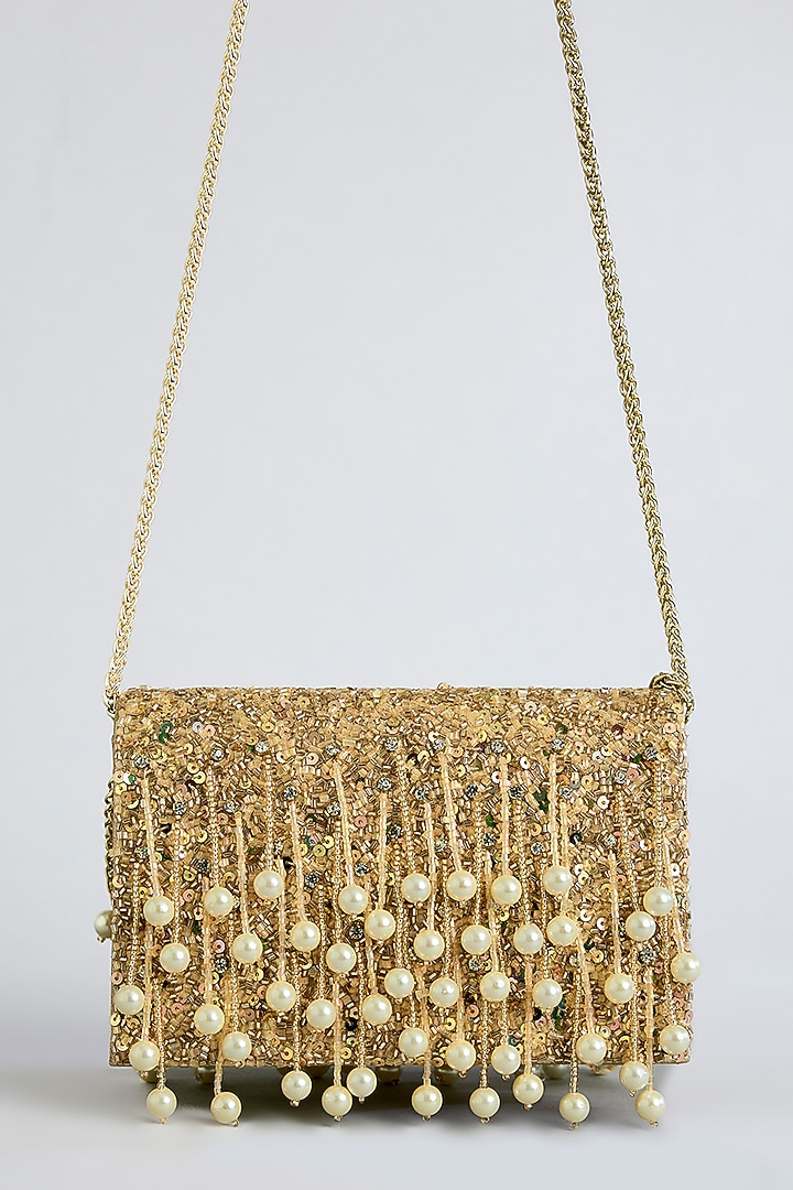 Rose Gold Shimmer Faux Leather Bag by BEAU MONDE at Pernia's Pop Up Shop
