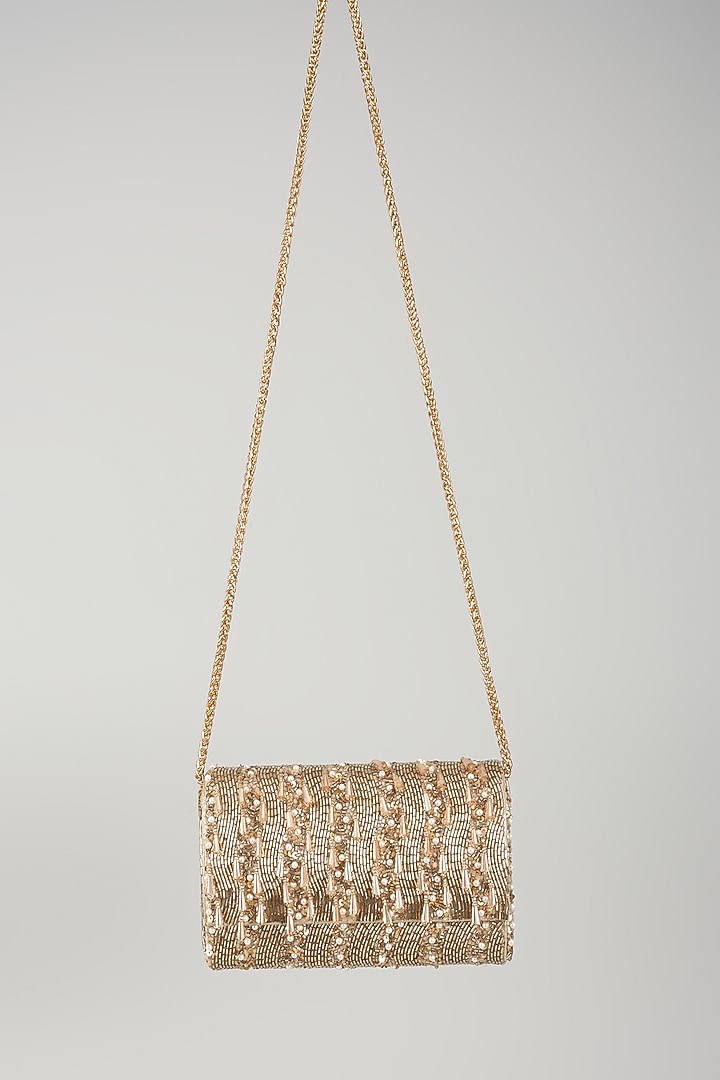 Rose Gold Faux Leather Crystal Embellished Clutch by BEAU MONDE at Pernia's Pop Up Shop