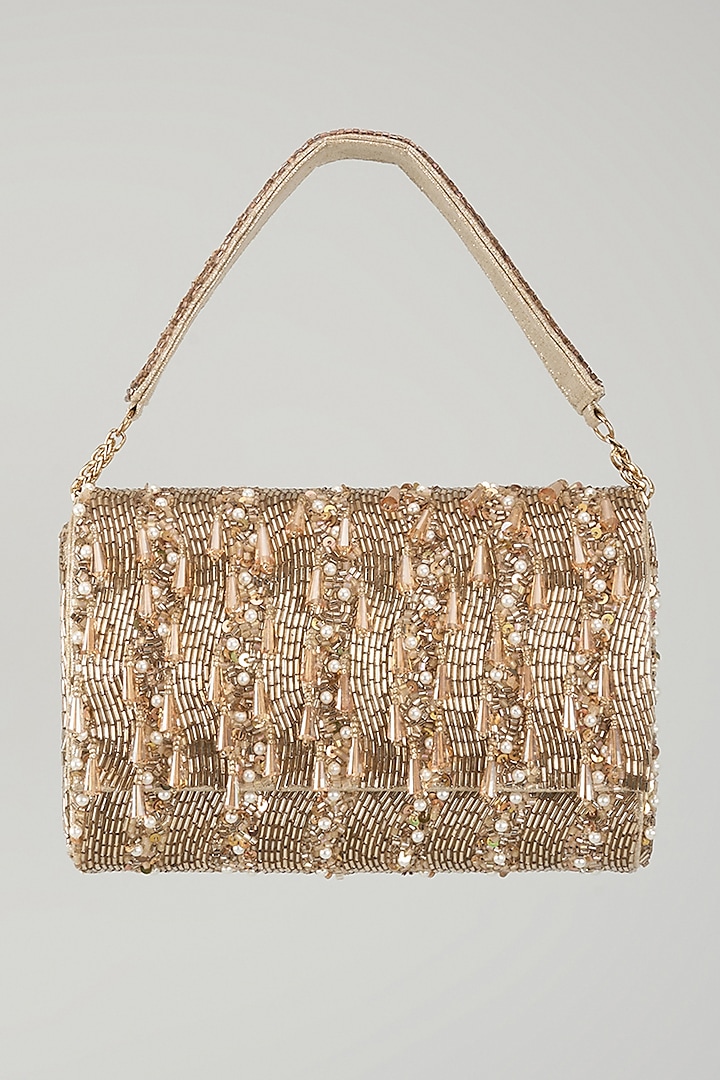 Rose Gold Faux Leather Crystal Embellished Clutch by BEAU MONDE at Pernia's Pop Up Shop
