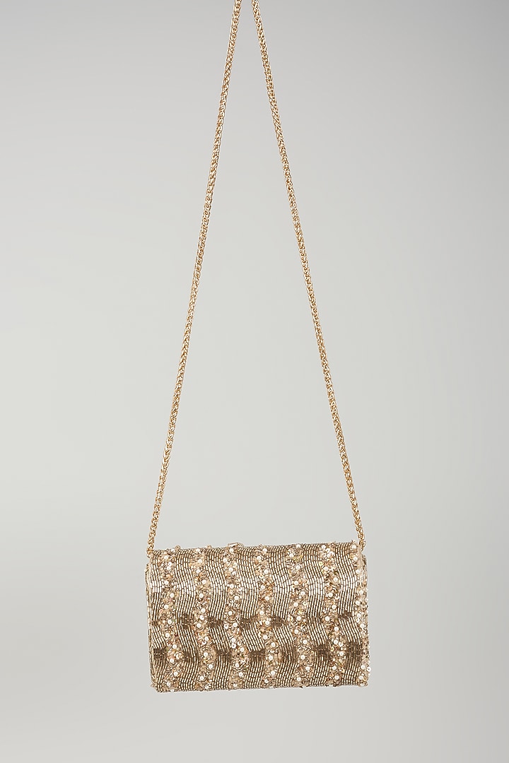 Rose Gold Faux Leather Crystal Embellished Clutch by BEAU MONDE at Pernia's Pop Up Shop