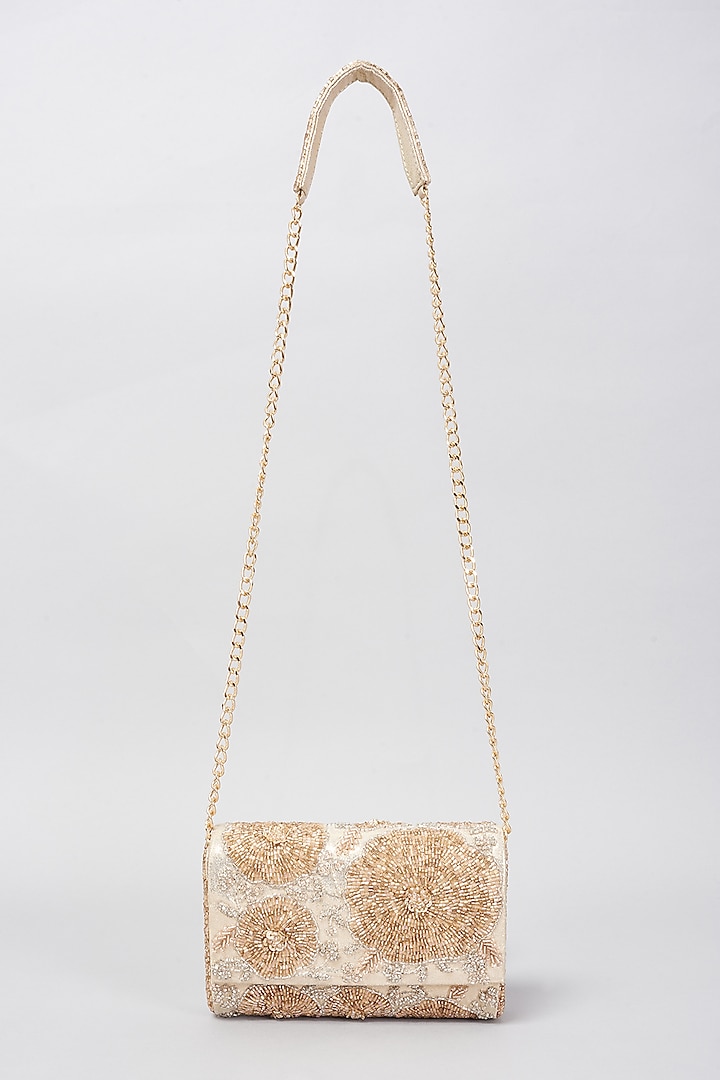 Gold Shimmer Faux Leather Embellished Clutch by BEAU MONDE at Pernia's Pop Up Shop