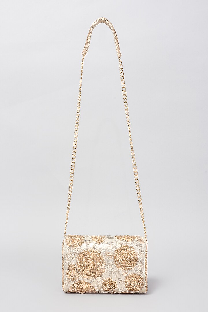 Gold Shimmer Faux Leather Embellished Clutch by BEAU MONDE at Pernia's Pop Up Shop