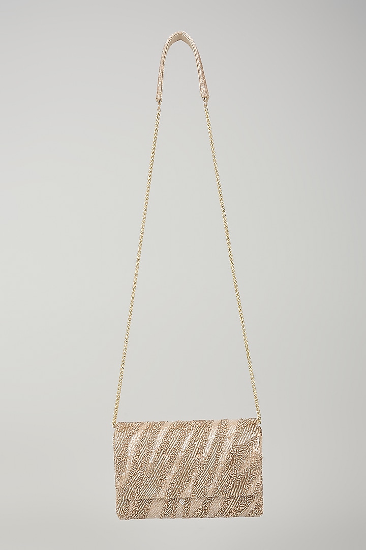 Rose Gold Faux Leather Crystal & Bead Embellished Clutch by BEAU MONDE at Pernia's Pop Up Shop