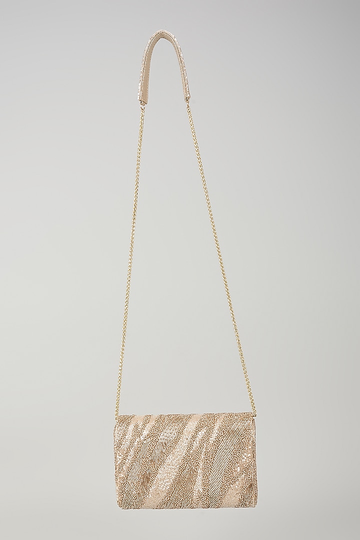 Rose Gold Faux Leather Crystal & Bead Embellished Clutch by BEAU MONDE at Pernia's Pop Up Shop