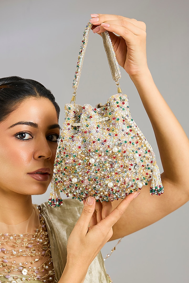 Multi-Colored Faux Leather Potli by BEAU MONDE at Pernia's Pop Up Shop