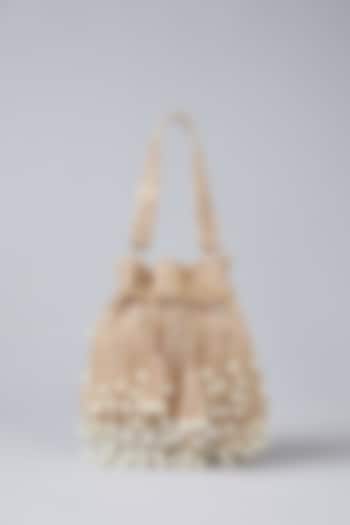 Gold Vegan Leather Tassel Embellished Potli by BEAU MONDE at Pernia's Pop Up Shop