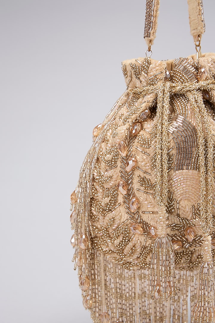 Rose Gold Velvet Pearl & Beads Embellished Handcrafted Potli by BEAU MONDE at Pernia's Pop Up Shop