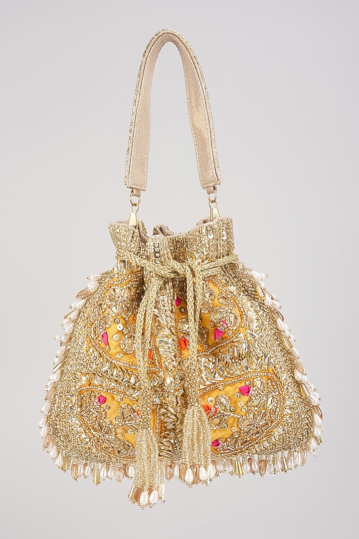 Multi-Colored Satin & Velvet Hand Embroidered Potli by BEAU MONDE at Pernia's Pop Up Shop
