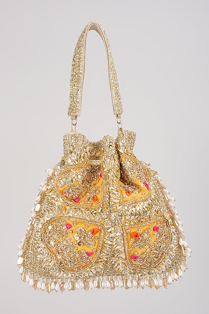Multi-Colored Satin & Velvet Hand Embroidered Potli by BEAU MONDE at Pernia's Pop Up Shop