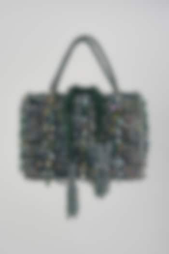 Green Satin & Velvet Clutch by BEAU MONDE at Pernia's Pop Up Shop