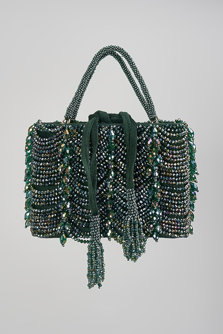 Green Satin & Velvet Clutch by BEAU MONDE at Pernia's Pop Up Shop