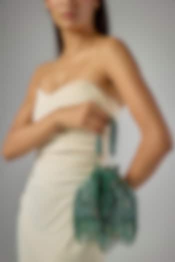 Green Faux Leather & Satin Potli by BEAU MONDE at Pernia's Pop Up Shop