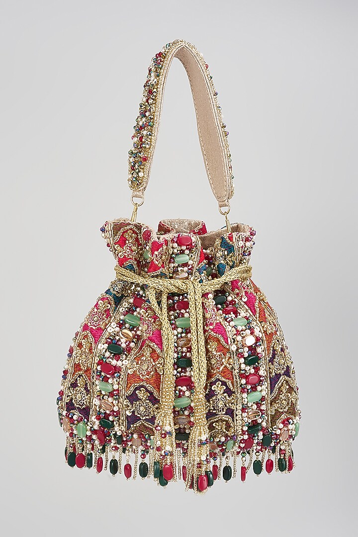 Multi-Colored Satin & Velvet Potli by BEAU MONDE at Pernia's Pop Up Shop