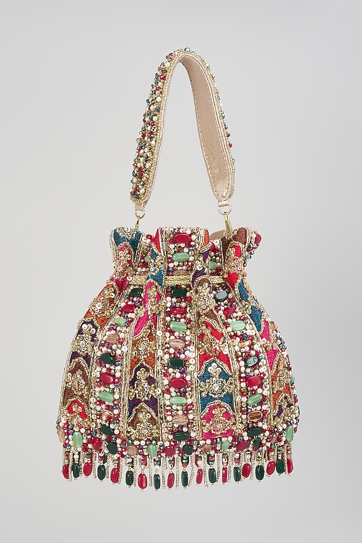 Multi-Colored Satin & Velvet Potli by BEAU MONDE at Pernia's Pop Up Shop