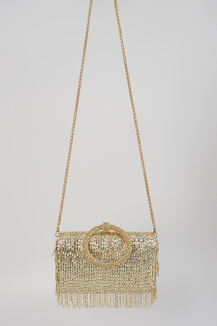 Gold Satin & Velvet Clutch by BEAU MONDE at Pernia's Pop Up Shop