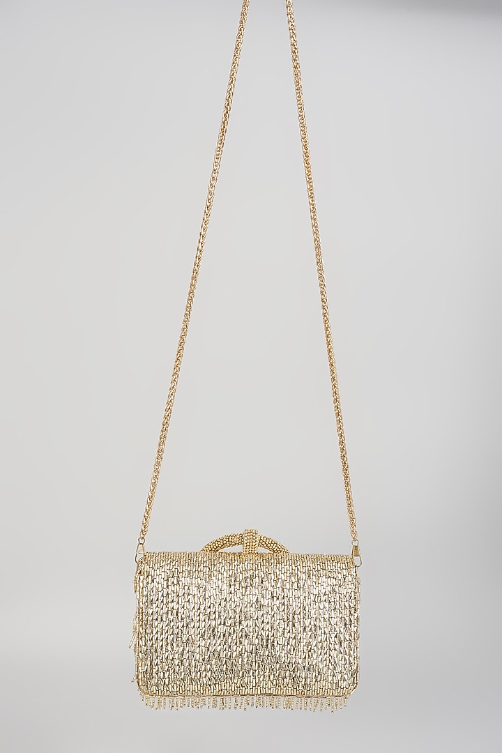 Gold Satin & Velvet Clutch by BEAU MONDE at Pernia's Pop Up Shop